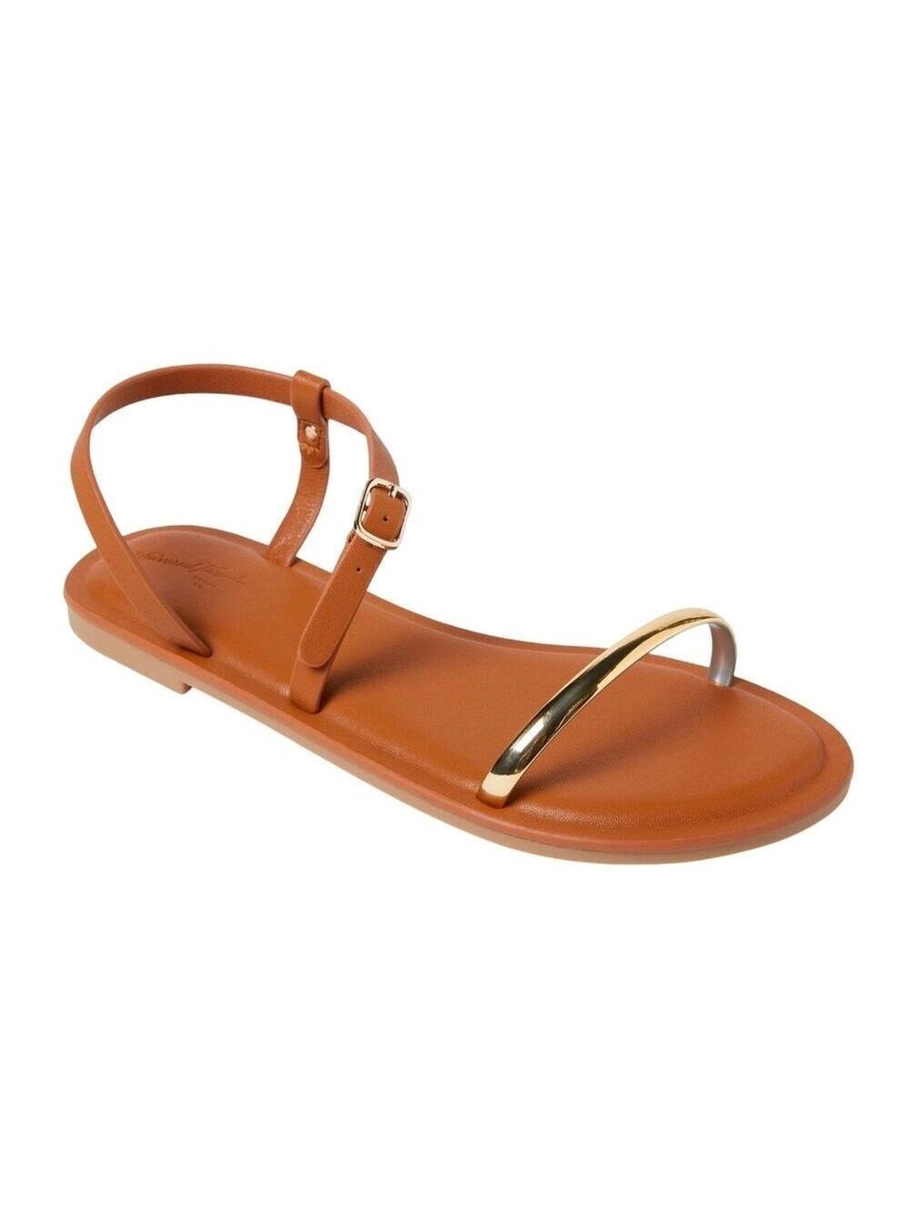 Universal Thread Mildred Faux Leather Ankle Strap Brown Flat Sandals Size 11